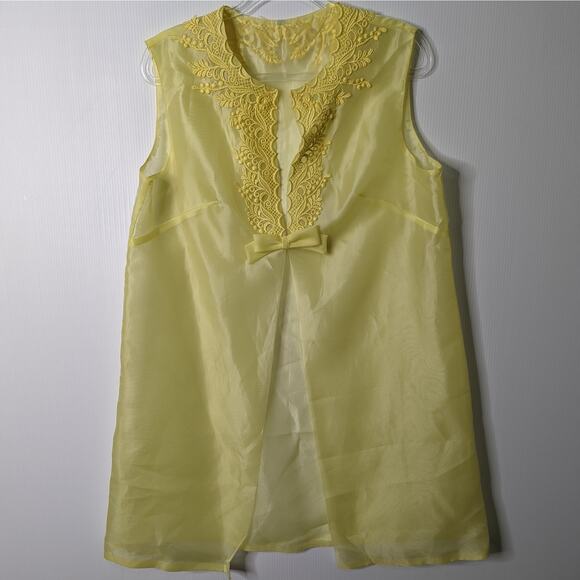 Vintage 60's Yellow Sheath Dress Vest Set Chiffon Sleeves and Vest Lace Detail - Picture 6 of 15